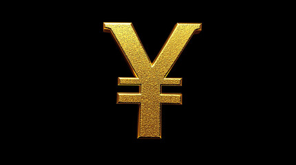 Obraz premium Gold Yen symbol on a black background. Useful for financial, banking, or economic themes related to Japan, currency exchange, and investment visuals.