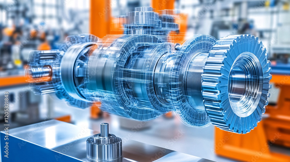 Aufkleber industrial machine operating in a factory setting with a blue background showcasing machinery and ma