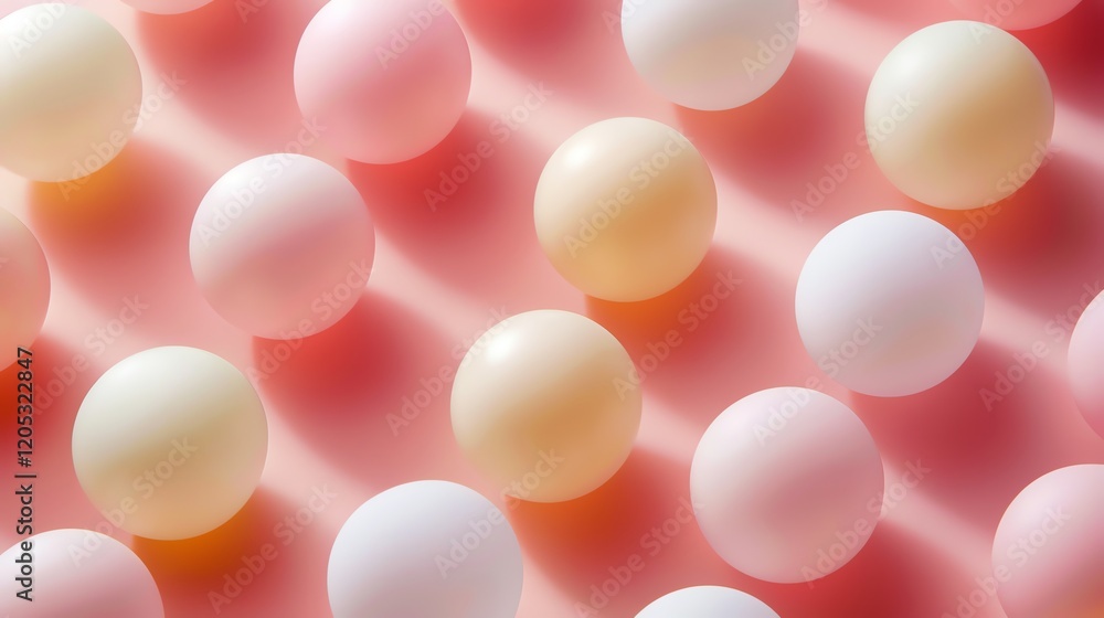Poster 3d rendering of a pink and white polka dot pattern. the polka dots are arranged in a grid pattern an