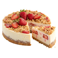 strawberry crunch cheese cake isolated on white background
