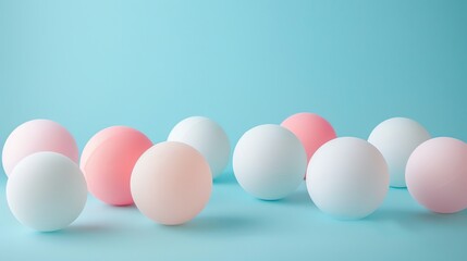 Fototapeta premium This is a photograph of a group of pastel-colored balls on a blue background.
