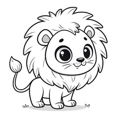 a kawaii style coloring book illustration of a cute lion isolate black and white lines