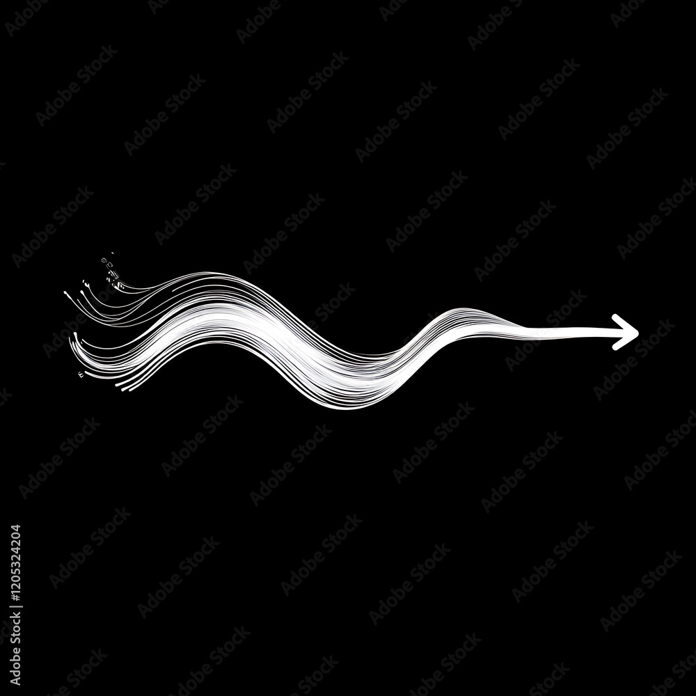 Poster sleek white lines create dynamic arrow shape on black background, symbolizing movement and direction