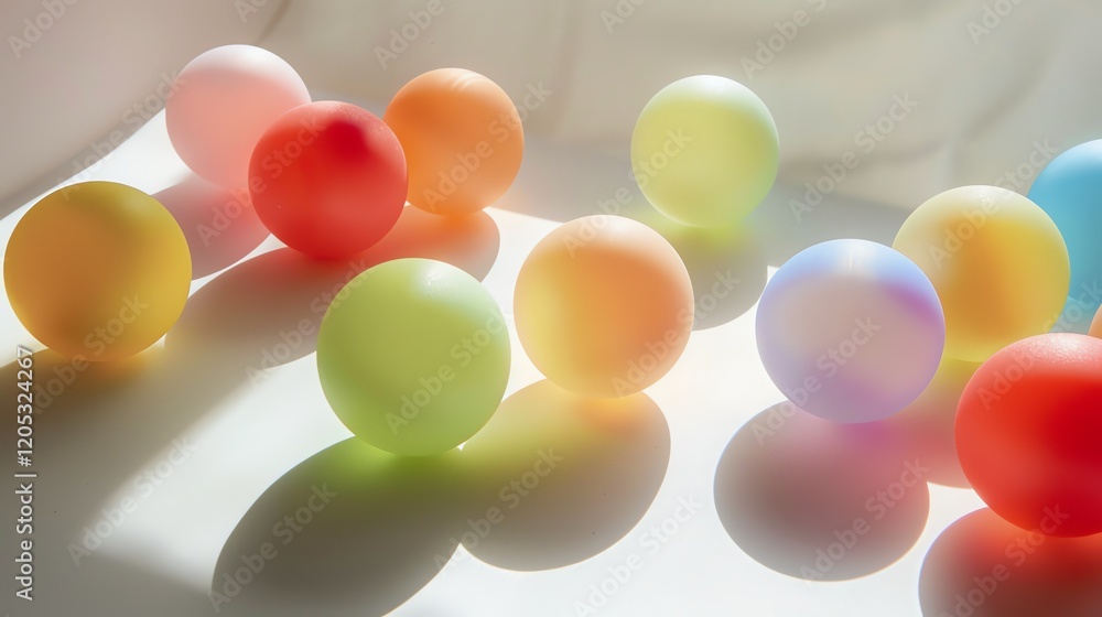 Poster a beautiful composition of colorful translucent spheres. the spheres are arranged in a random patter
