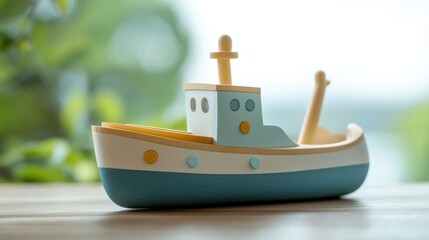 Wooden toy ship for toddlers, featuring lightweight and child-safe designs with interactive elements for young explorers