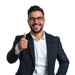 Ultra HD PNG  Studio shot of a handsome sales business man smiling and thumbs up showing thumbs to camera Isolated on white background
