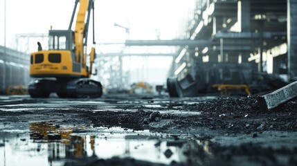 Construction Site: Excavator and Industrial Landscape