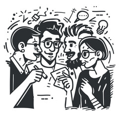 Team building exercise, students brainstorm, teamwork, business development strategy discussion process.