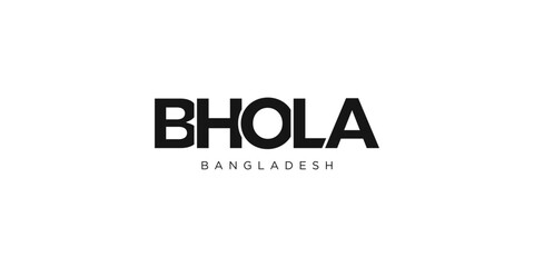 Bhola in the Bangladesh emblem. The design features a geometric style, vector illustration with bold typography in a modern font. The graphic slogan lettering.
