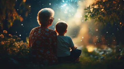 Obraz premium Grandmother and Grandchild Watching Night Sky Together