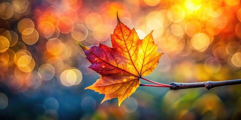 Golden autumn leaf clinging to a bare branch, isolated against a transparent background. Perfect for fall designs.