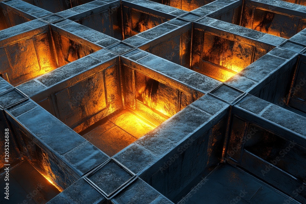 Aufkleber dynamic three dimensional architectural grid structure with warm light and industrial textures