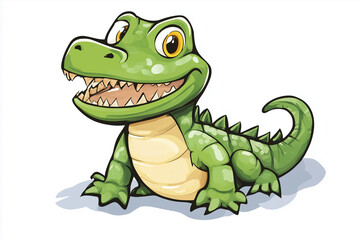 Naklejka premium Cute cartoon character of a green crocodile with a big smile