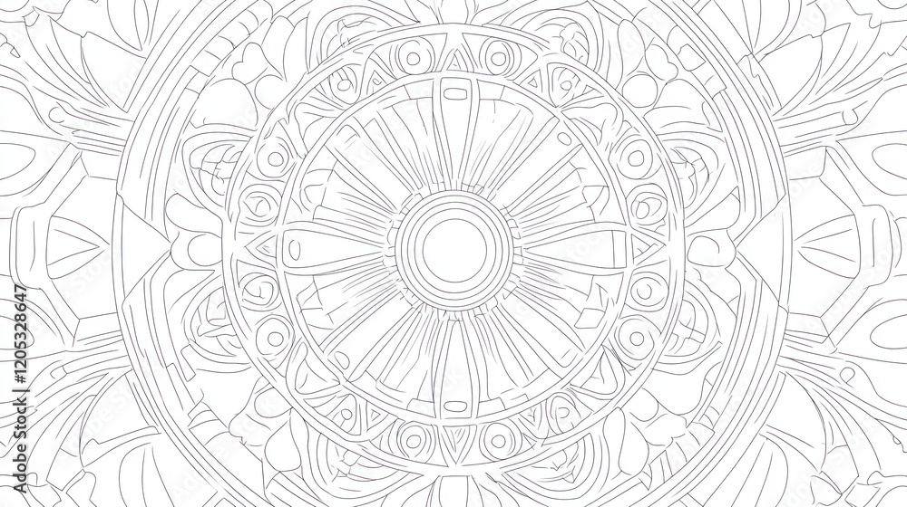 Poster intricate circular mandala outline design with symmetrical and ornamental patterns for coloring