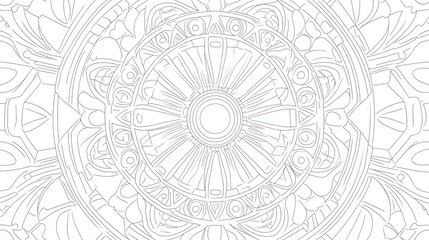 Intricate Circular Mandala Outline Design with Symmetrical and Ornamental Patterns for Coloring