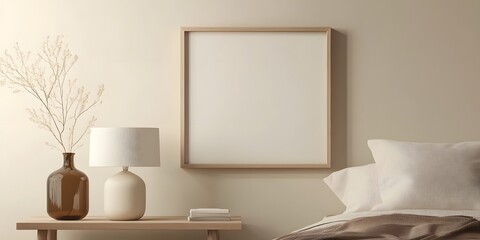 Cozy Mid Century Modern Nightstand with Layered Lighting and Wooden Frames in Peaceful Bedroom