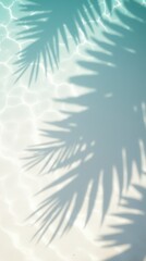 Top View Of Water Surface With Tropical Leaf Shadow. Shadow Of Palm Leaves On White Sand Beach. Beautiful Abstract Background Concept Banner For Summer Vacation At The Beach