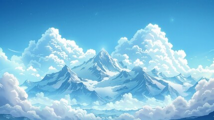 Mountain range with snow on the peaks and a blue sky
