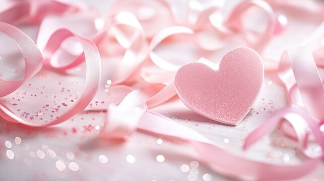A heart-shaped object wrapped in pink ribbons, perfect for romantic or sentimental scenes
