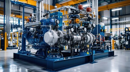 Fototapeta premium Industrial Machinery: A Close-Up View of Complex Industrial Equipment in a Modern Factory Setting
