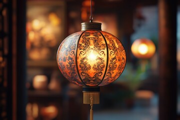 A close-up shot of a light hanging from a ceiling, useful for decoration or architecture concepts