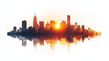 Obraz premium Urban silhouette at sunset with double exposure effect