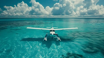 Naklejka premium A photo of a seaplane skimming the surface
