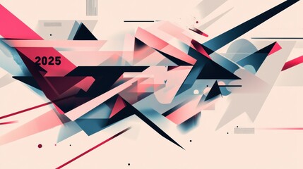 Abstract "2025" in minimalist style, blending fragmented shapes and clean typography to create a unique and artistic composition