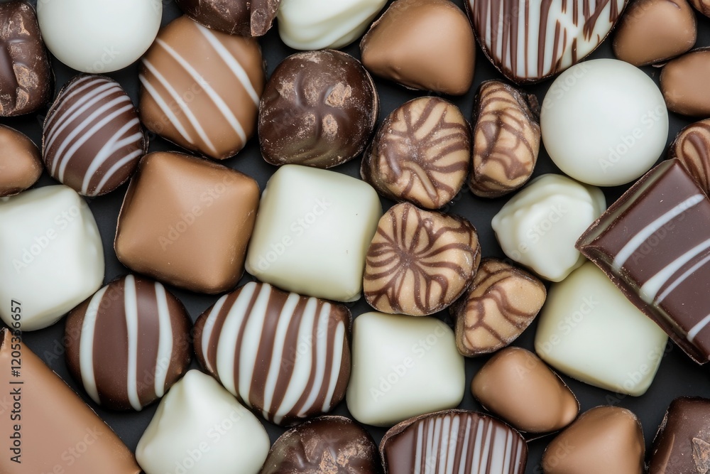 Poster a selection of various chocolates placed on a flat surface