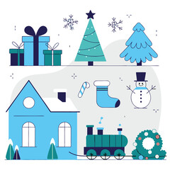 Festive Christmas Icons: Winter Holiday Symbols gift tree bell star angel vector snowman clipart    