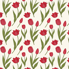 Obraz premium Colorful Floral Pattern with Leaves, Cute Small Flowers on Seamless Background, Tulip Flowers Pattern.