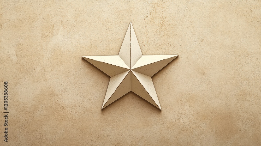 Poster five pointed star crafted from light colored material against a textured beige background. generativ