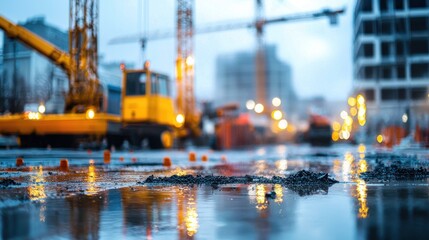 City Construction Site at Dusk: A Reflection of Urban Development