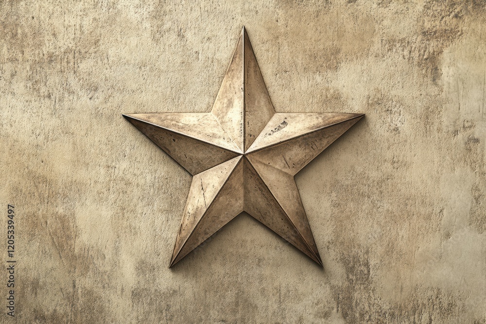 Aufkleber Decorative five pointed star made of metal mounted on a worn textured wall with a rustic appearance. Generative AI