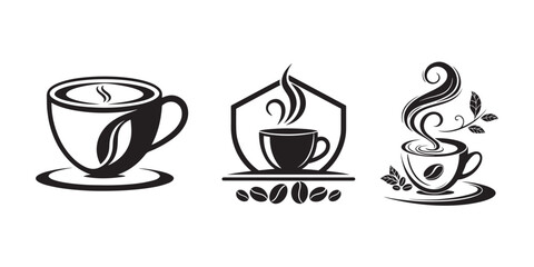 Coffee cup silhouette icon set on white background. Cup of coffee icon. Cup flat icon. High-quality coffee icon for design logo, visit card, web design or mobile app