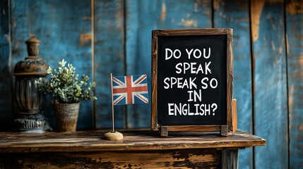 A chalkboard with the text DO YOU SPEAK SO IN ENGLISH