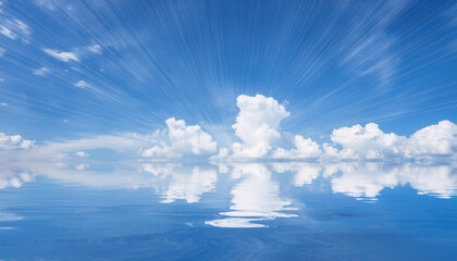 Fototapeta premium Blue Sky and Clouds Reflecting in Water and Copy Space