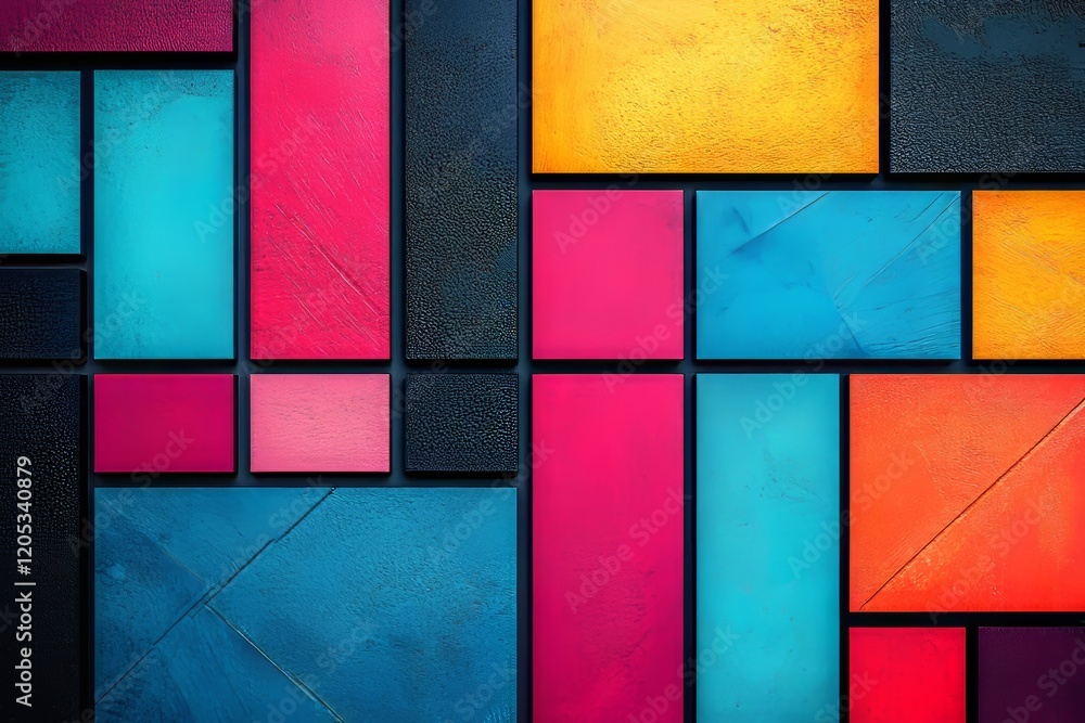 Poster vibrant abstract geometric artwork with colorful gradients and dynamic black line structure