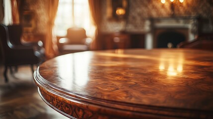 Obraz premium Elegant Wooden Table with Warm Lighting in a Cozy Interior Space