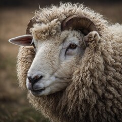 A high-resolution portrait of a sheep with realistic fur details.