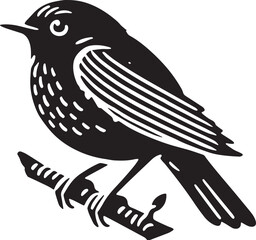 Black Color American Robin Silhouette Vector Illustration, Solid White Background. minimal vector design
