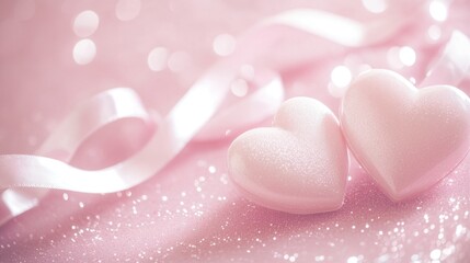 Fototapeta premium Two heart-shaped sponges on a pink background for cosmetic or craft use