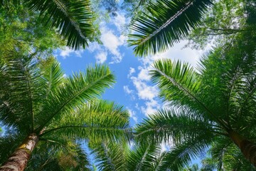 Fototapeta premium Coconut palms under a clear blue sky
