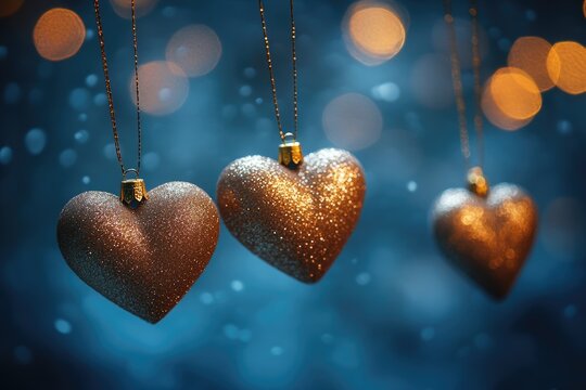A pair of heart-shaped ornaments suspended from a string, suitable for romantic and celebratory occasions