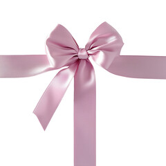 Pink ribbon with a bow is shown on a white background