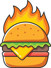 Cheeseburger Icon with Flames - Perfect for Restaurant Logos
