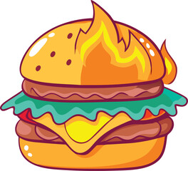 Cheeseburger Icon with Flames - Perfect for Restaurant Logos