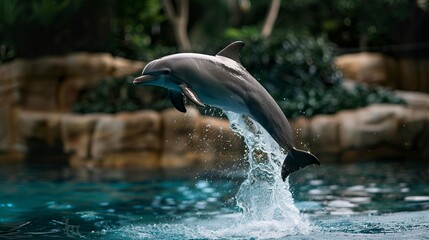 A photo of a dolphin leaping out of the water.