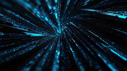 Fototapeta premium Abstract digital art depicting a dynamic flow of blue light particles in a dark space.