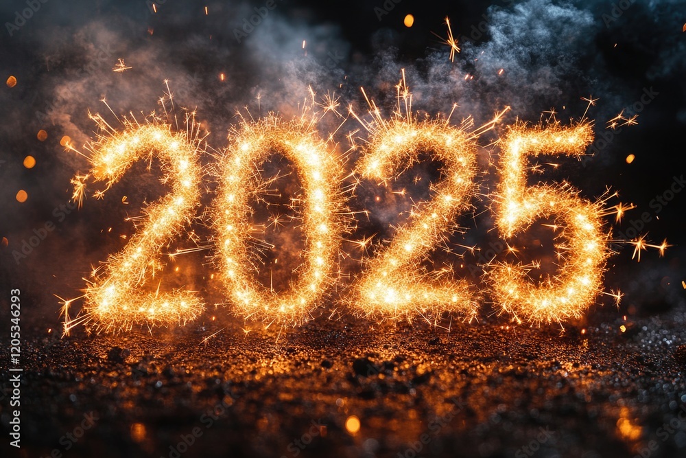 Poster a close-up shot of a sparkler exploding in mid-air, ideal for use in festive or celebratory contexts